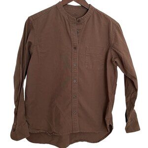 Muji Band Collar Button Down Shirt Small S Brown Top Blouse Cotton Minimalist